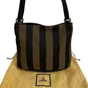 Vintage Fendi Pequin Stripe Shoulder Bag w/ COA - Brown and Black Authentic Y2K